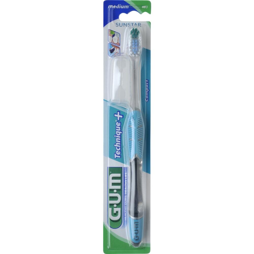 Eine blaue Zahnbürste in einer Plastikverpackung.